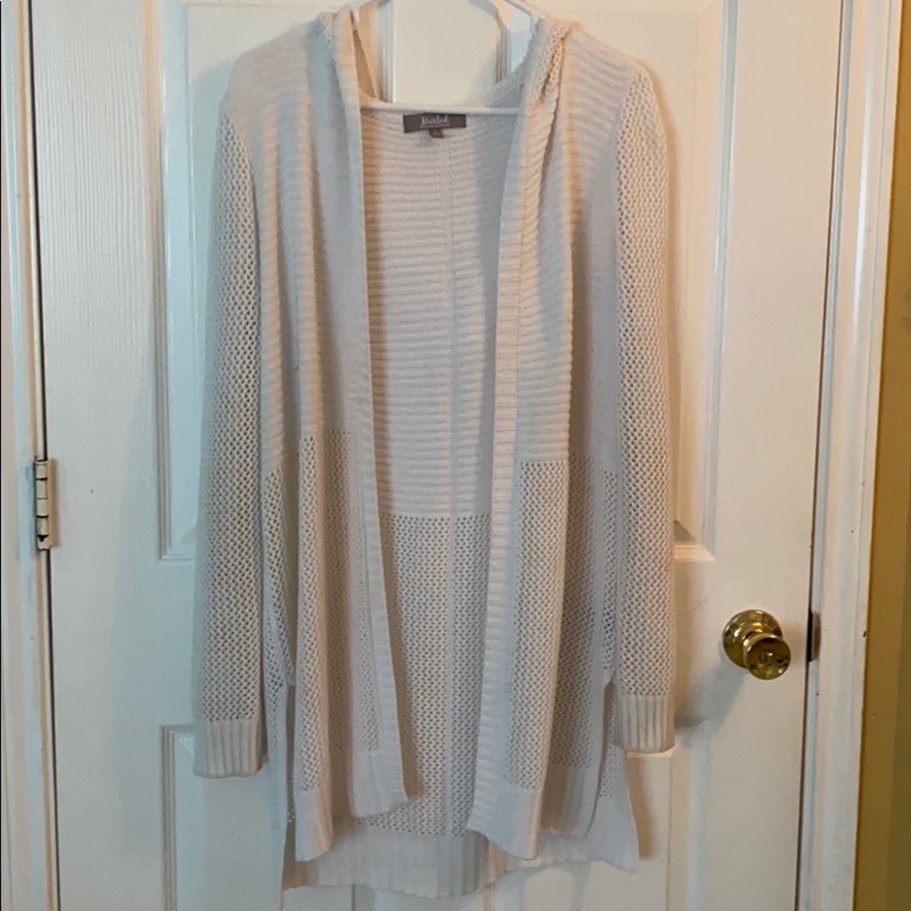 long white yarn cardigan